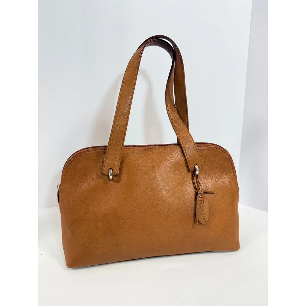 Rolfs Brown Leather Shoulder Bag Zip Top Handbag Vintage Style
